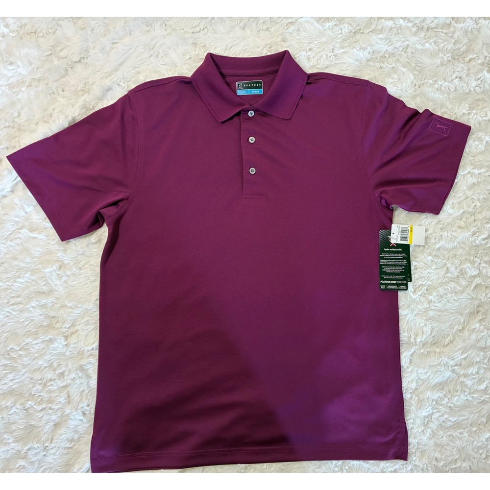 PGA Tour Mens Golf Polo Shirt Magenta Purple Short Sleeve Performance Size M NEW